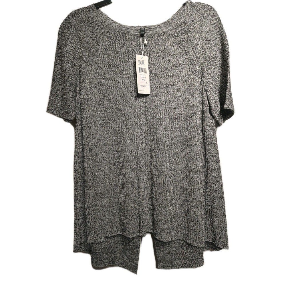 Eileen Fisher Shirt Women M Gry Hemp Wool Open Vback Wrap Short Sleeve Tunic NWT